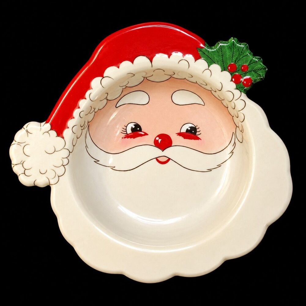 Vintage Plastic Santa Clause Face Serving Bowl Chips Candy Salad Dish Retro MCM